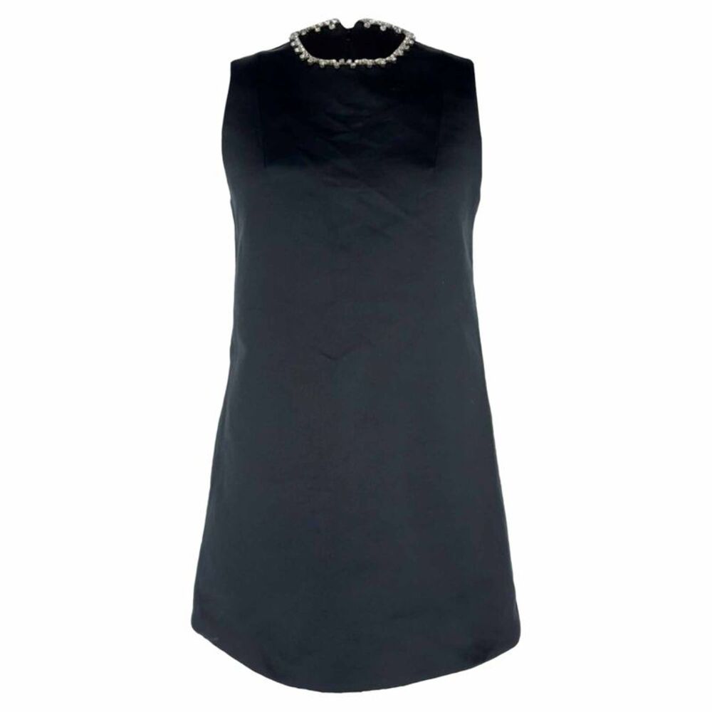 Area Embellished Neckline Heart-back Mini Dress in Black Polyester